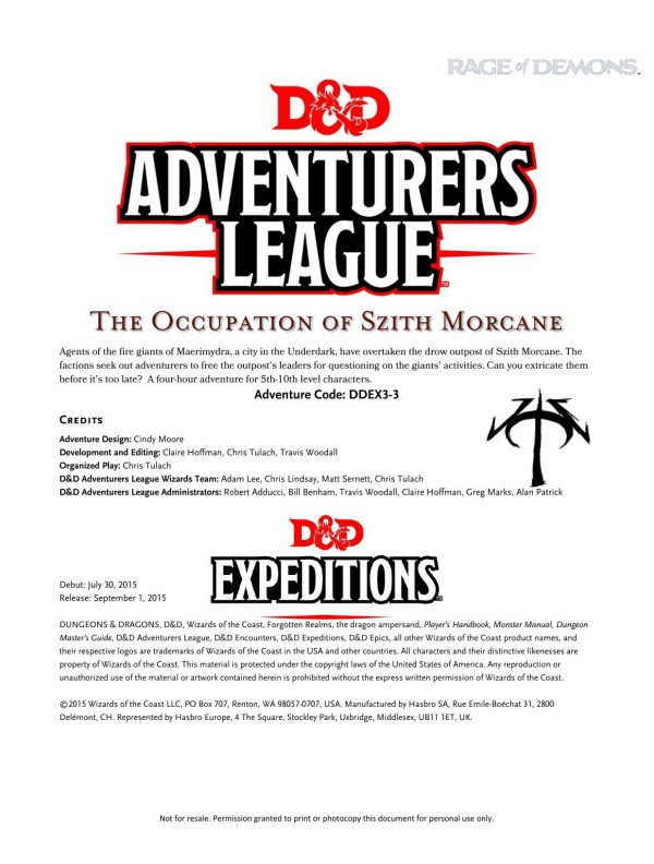 Cover of DDEX3-03 Occupation of Szith Morcane