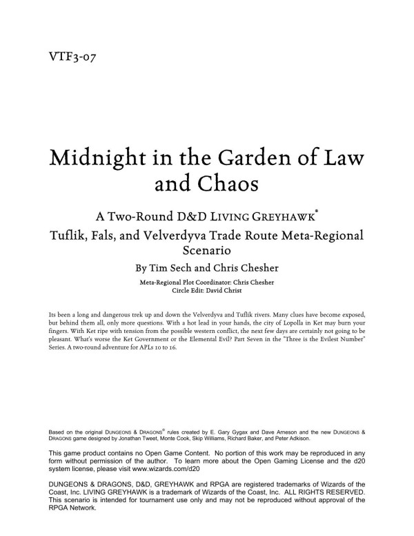 Cover of Microsoft Word - VTF3-07 Midnight in the Garden of Law and Chaos.doc